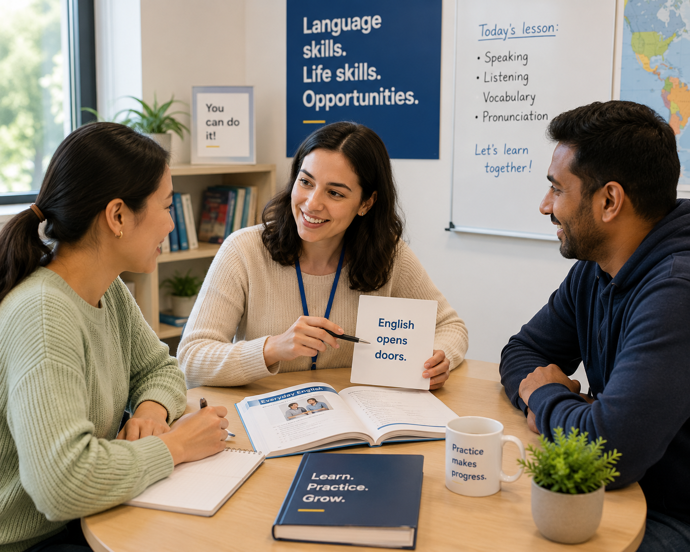 A small English conversation circle in progress